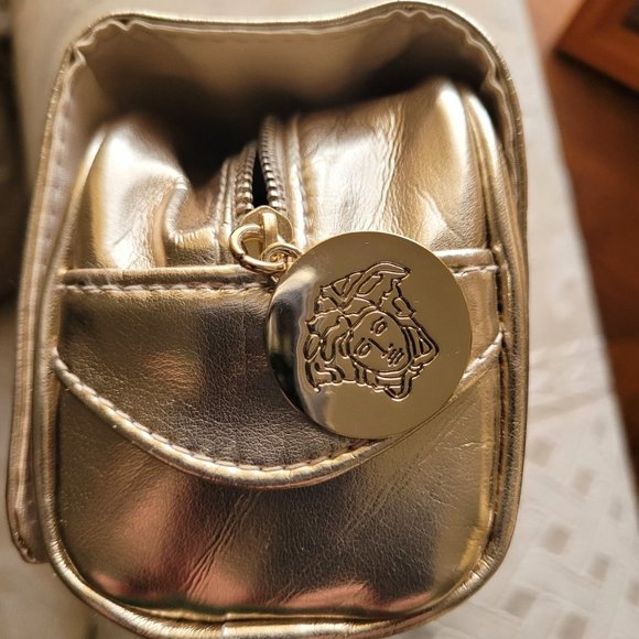 VERSACE Gold Metallic FAUX LEATHER Cosmetic Case with Mirror Pockets, Free Gift - Picture 8 of 13